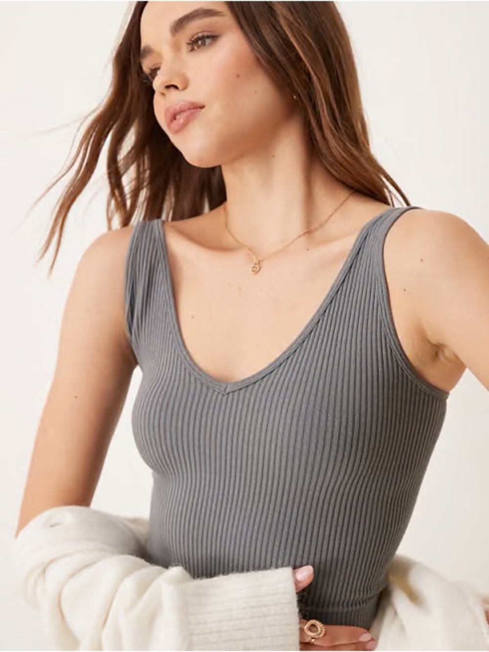 Intimately Free People Solid Rib Brami Bra Top Tank Gray Ribbed New w Tags M/L - Picture 2 of 8